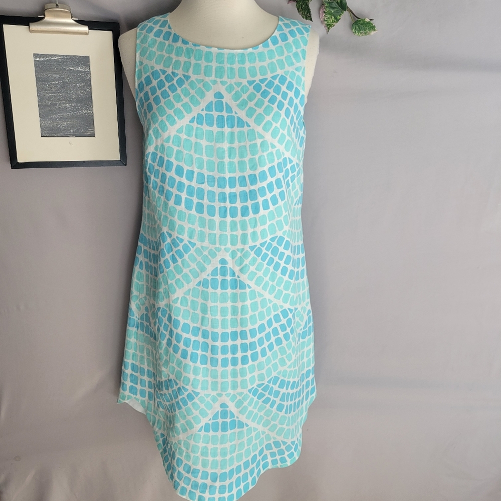 Island Company Light Blue and White Sleeveless Shift Dress